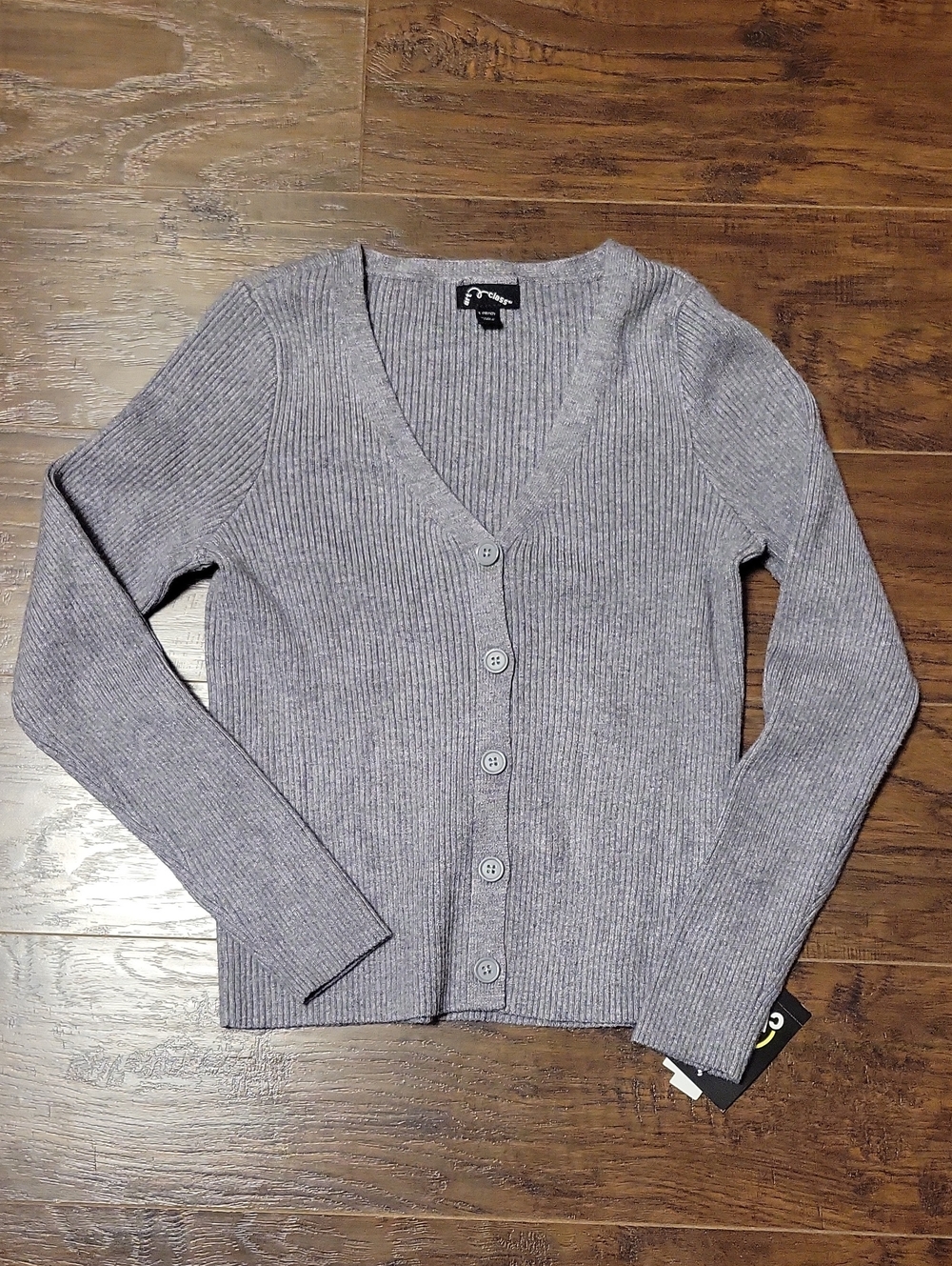 art class Gray Ribbed V-Neck Button Cardigan
